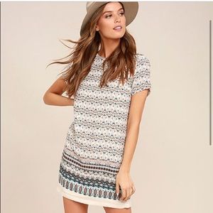Lulus Boho Mini Dress Short Sleeve Printed Shift Festival Casual Size Small